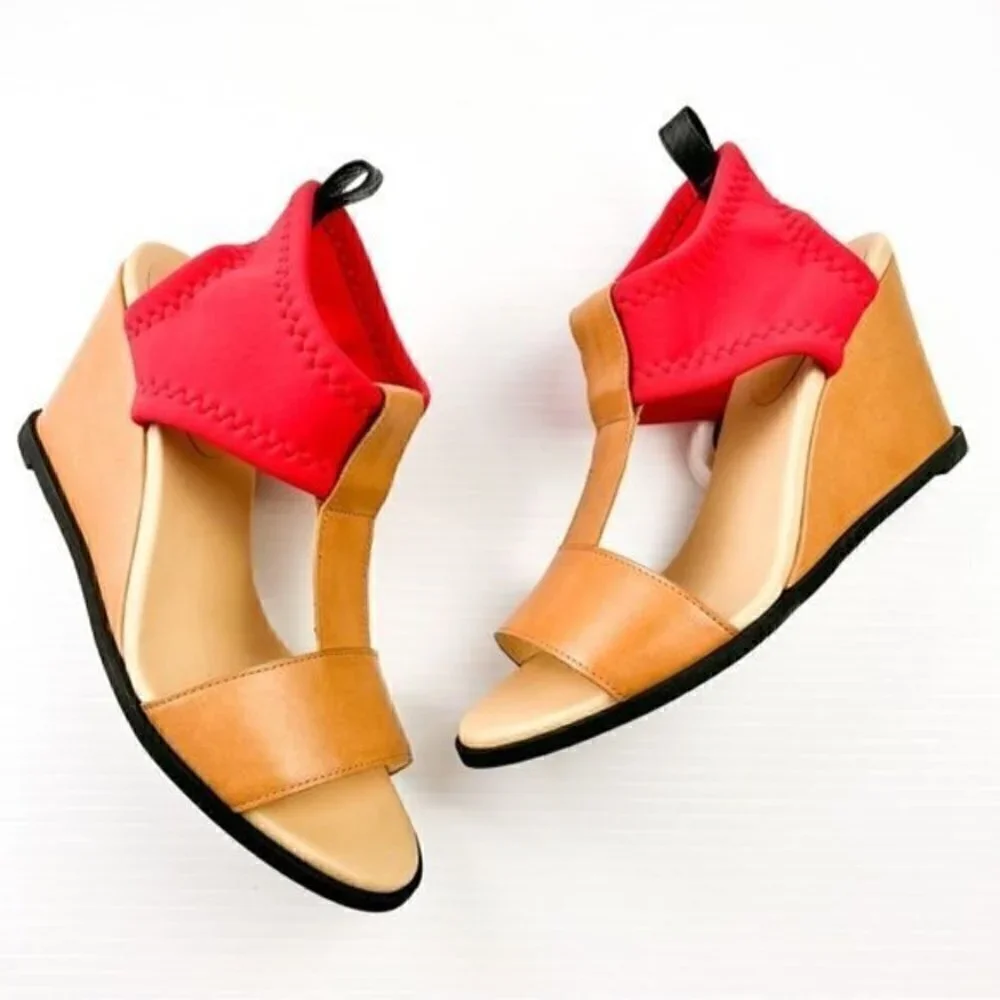 Maison Margiela MM6 Women's  size 10 Tan Red Leather Wedges Sandals Shoes
